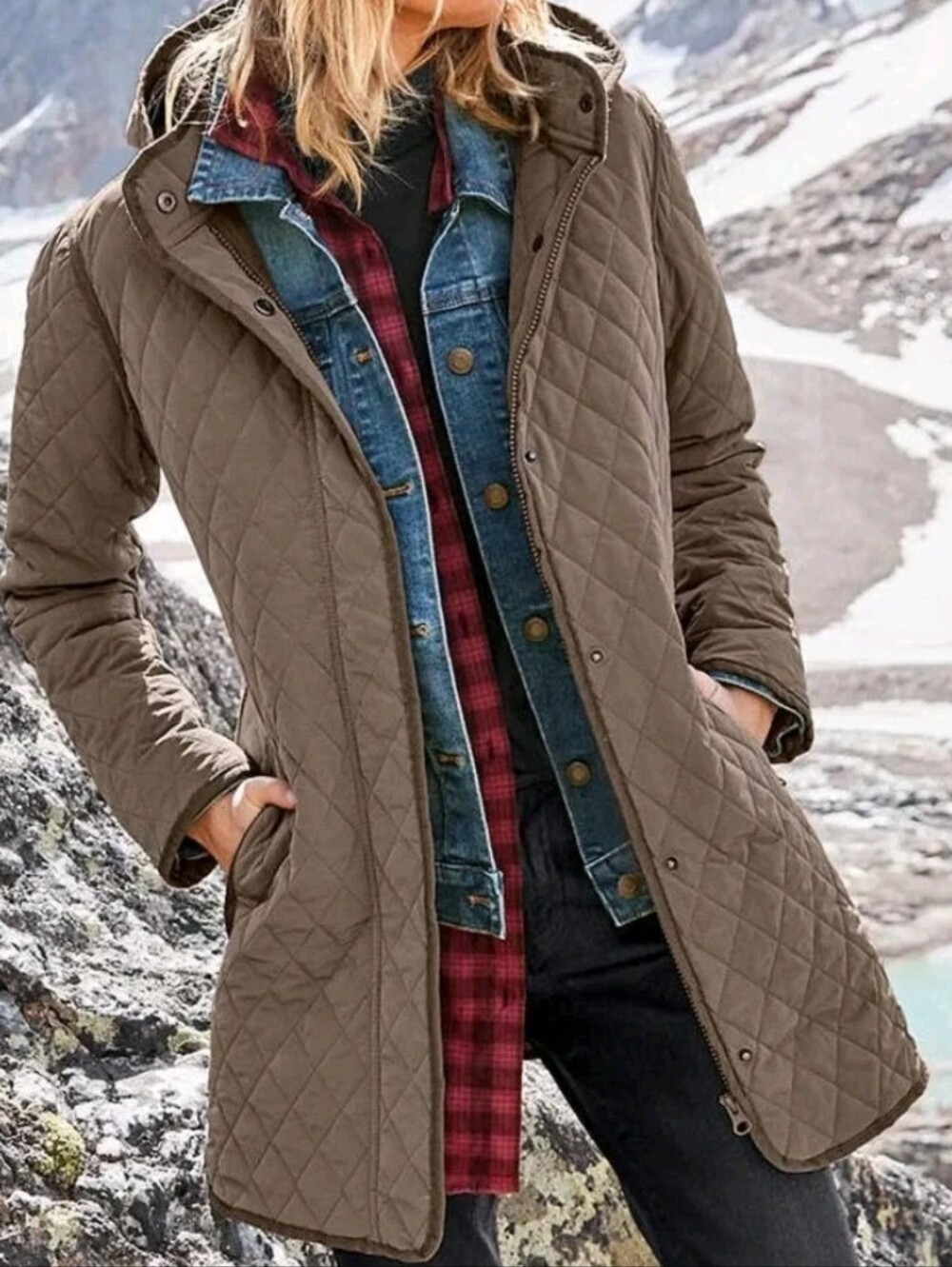 Garnet Hill Everyday Quilted Car Coat 6 Brown Taupe